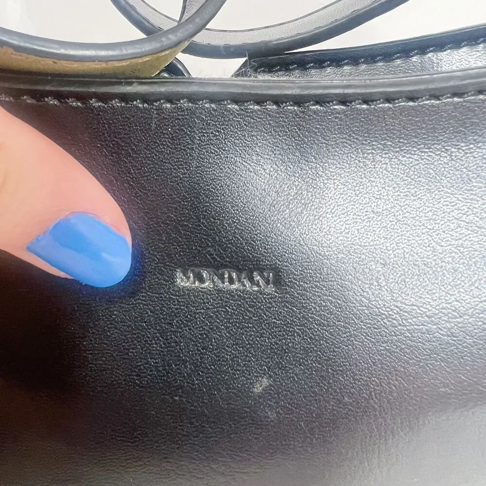 Vintage Mondani Black Leather Shoulder Bag Structured Laser Cut Purse - Picture 7 of 11